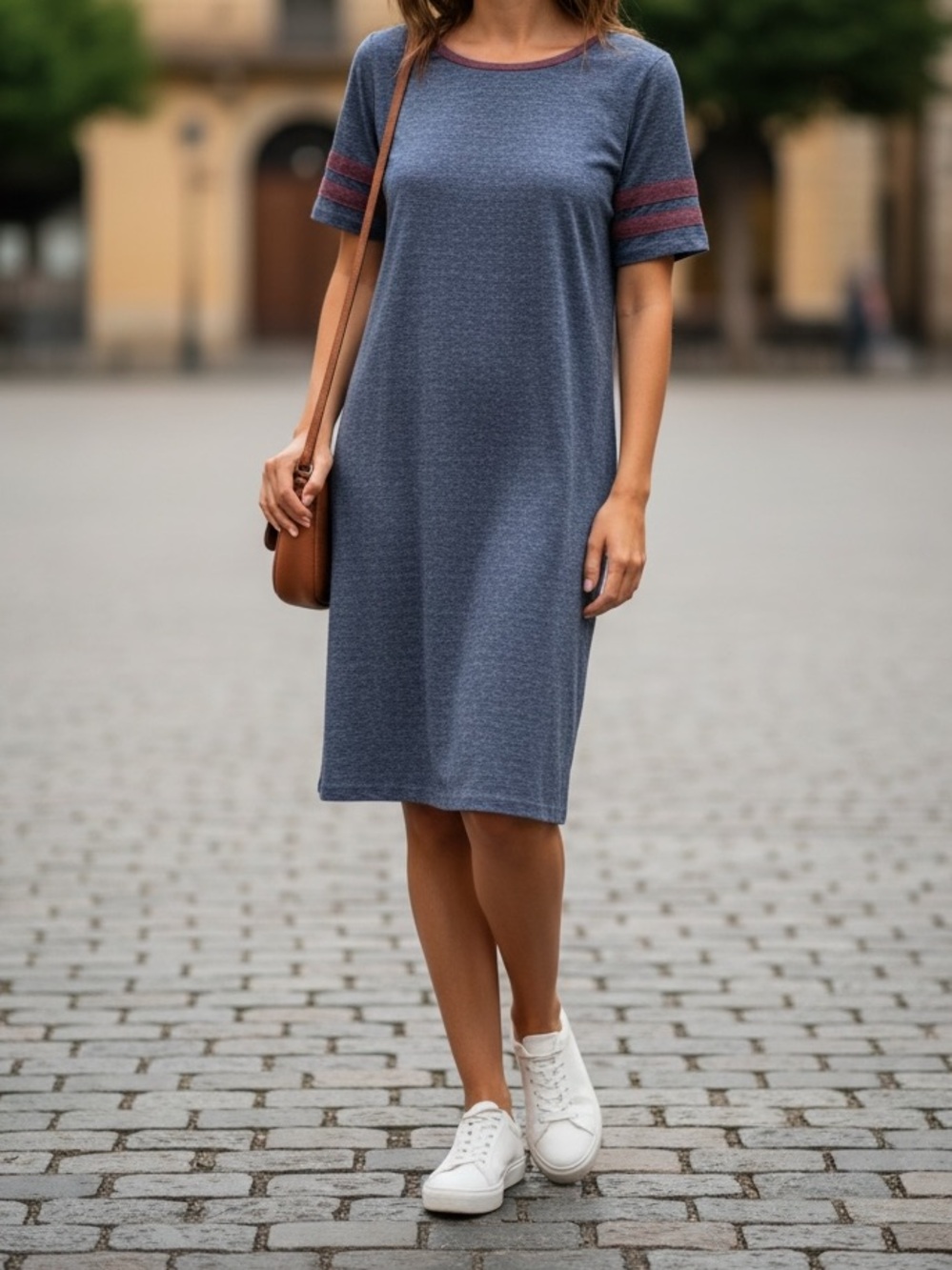 NEW•Julia Space Dye Blue Shift Dress with Striped Raglan Sleeve Detail•2X